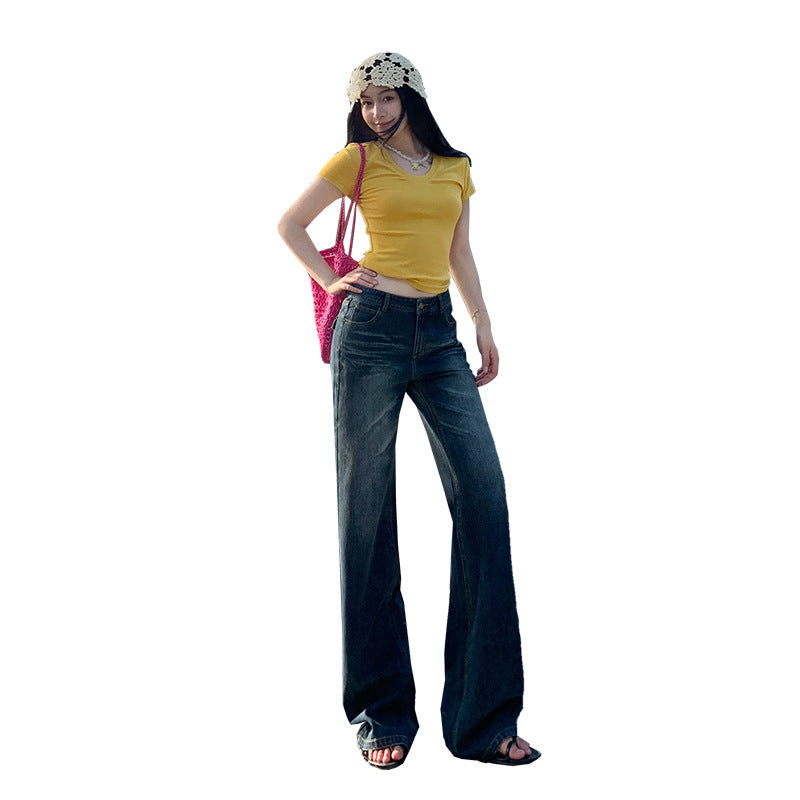 Women's Flare Jeans - High-Street Retro Summer Thin Floor-Length Denim Pants