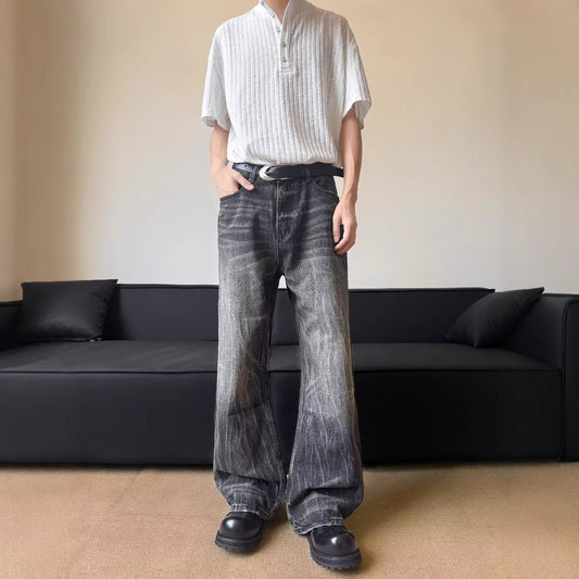 Lightning Pattern Curved Knife Jeans - Retro Vibe Denim Pants