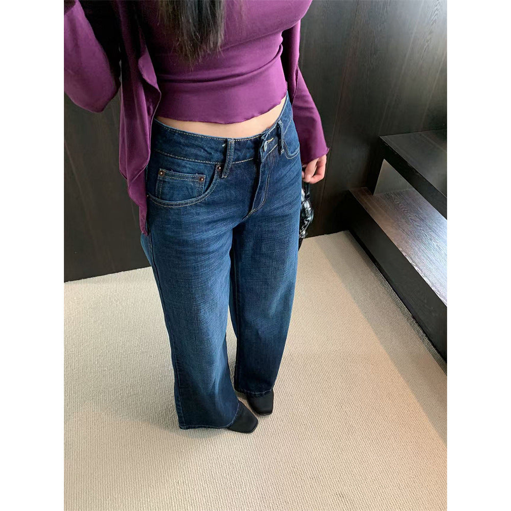 Textured Denim Wide-Leg Pants for Women, Slimming and Versatile