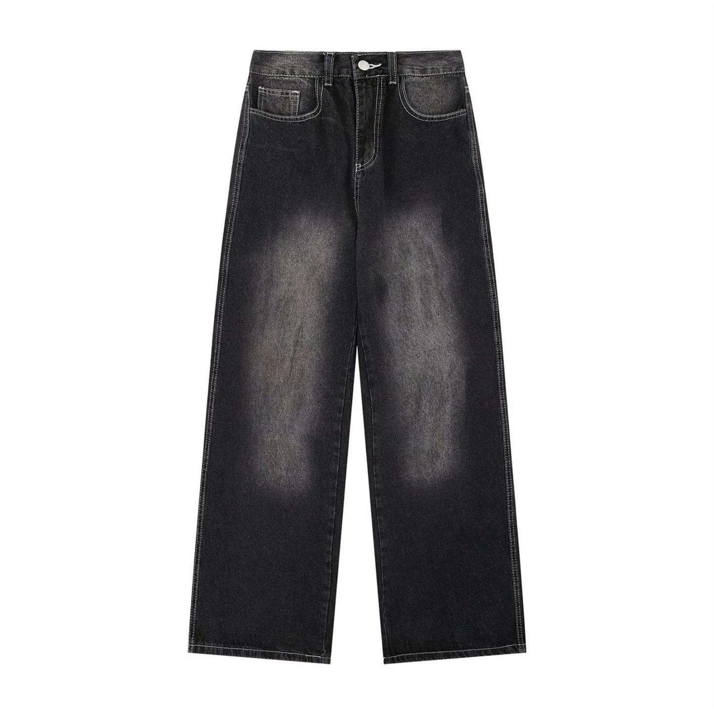 Washed Straight Jeans for Men - Loose Slimming Design Trousers