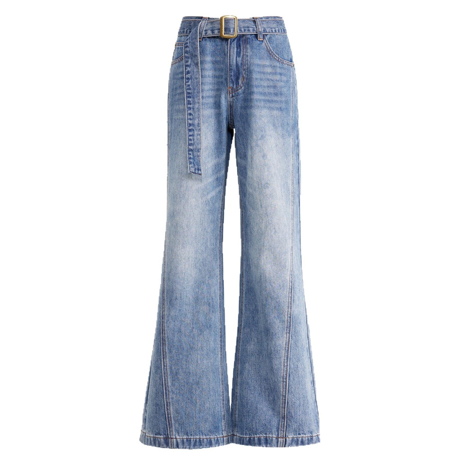 High-Waist Versatile Belted Flared Jeans for Women