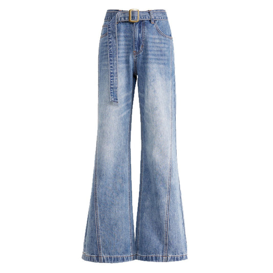 High-Waist Versatile Belted Flared Jeans for Women