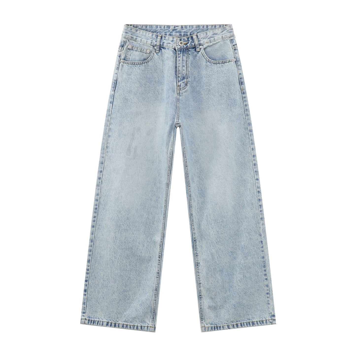 Basic Light Blue Denim Trousers for Men | Korean Style Loose Straight Leg Wide-Leg Long Pants