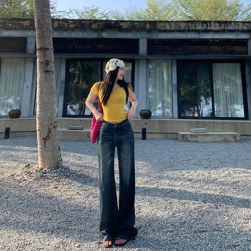 Women's Flare Jeans - High-Street Retro Summer Thin Floor-Length Denim Pants