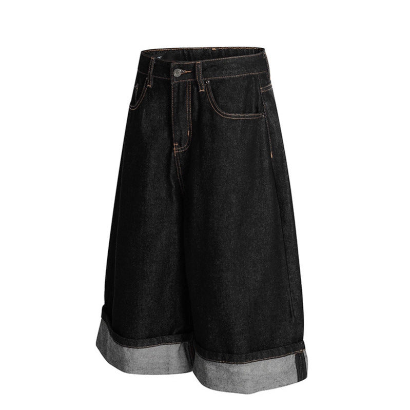 Premium Seven Inch Loose Straight Leg Wide Leg Denim Shorts
