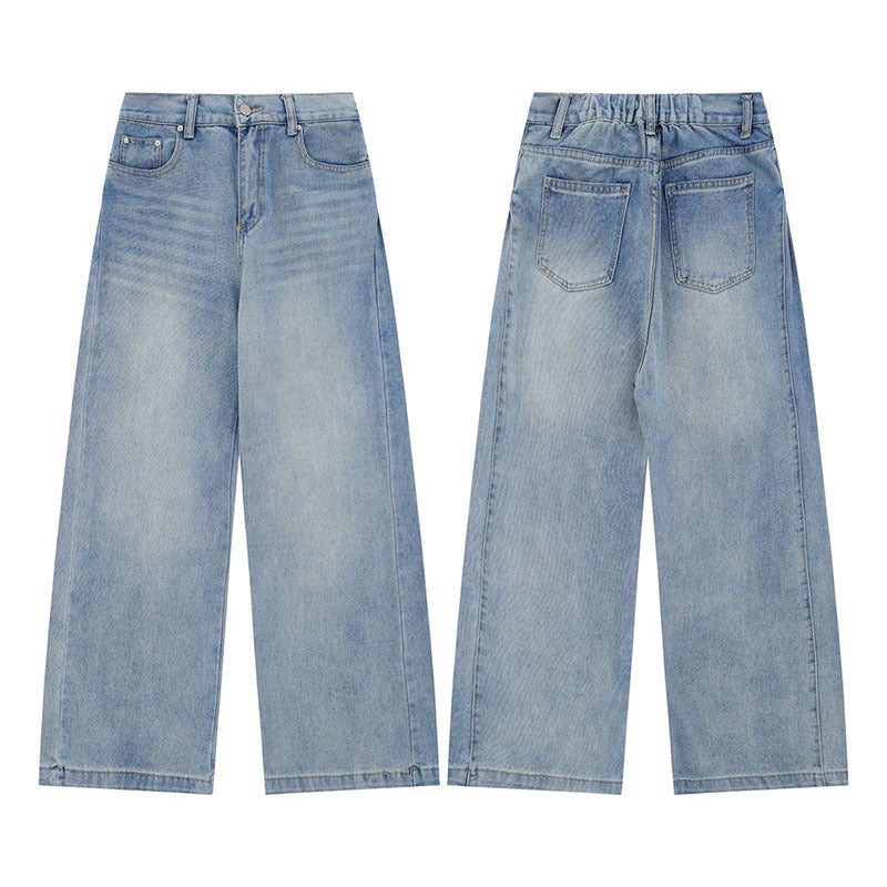 Washed Straight High Waist Oversize Jeans - Unisex Casual Trousers
