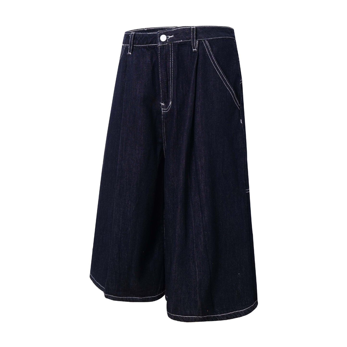 Unisex Loose Wide-Leg Stitched Denim Shorts - Premium Streetwear