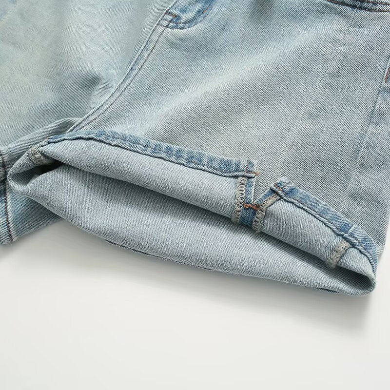 Low Waisted A-Line Straight Leg Denim Shorts for Women