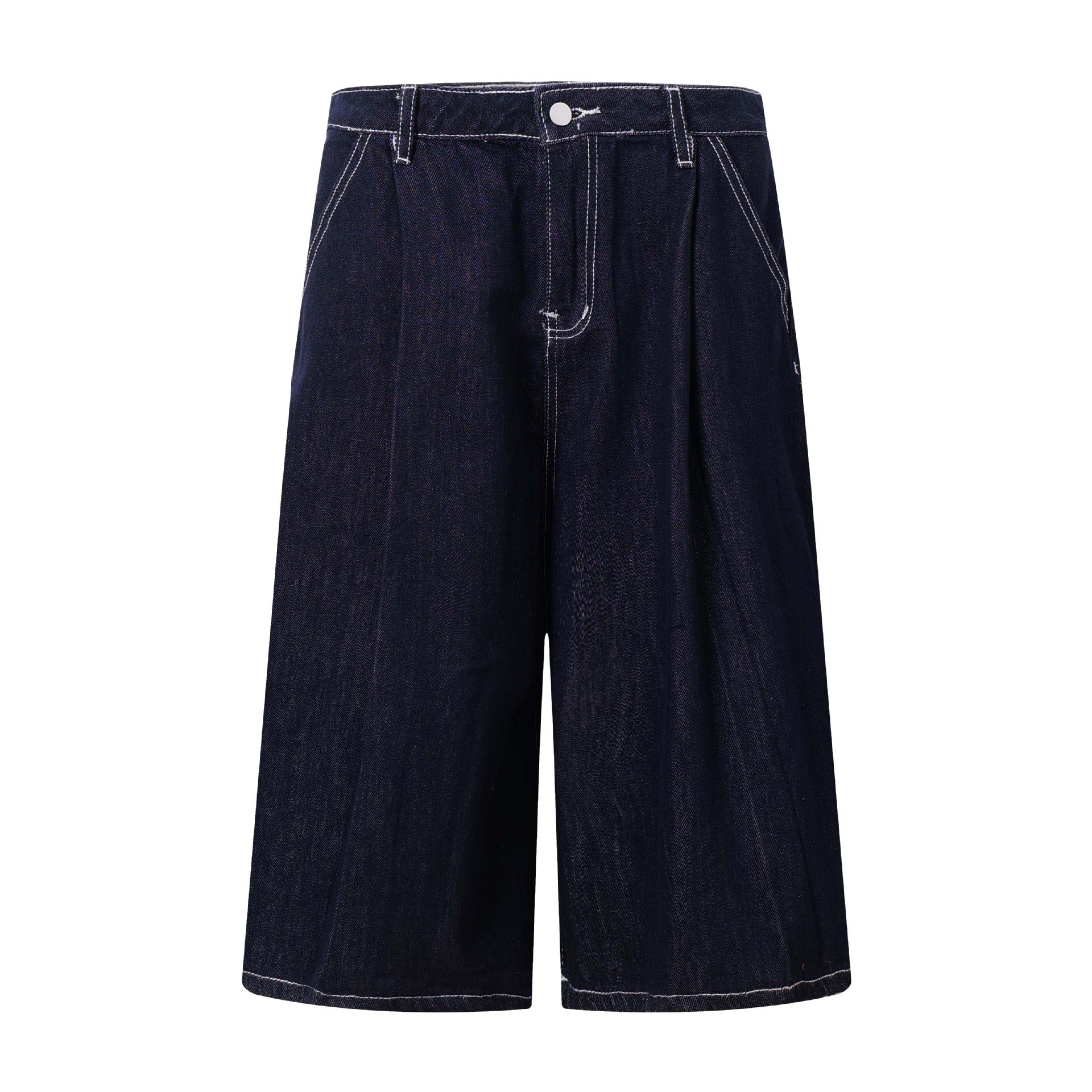Unisex Loose Wide-Leg Stitched Denim Shorts - Premium Streetwear