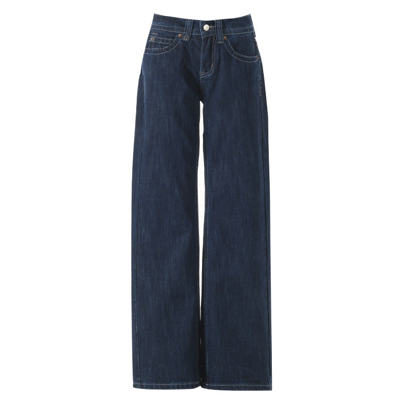 Women's Original Color Straight Leg Jeans - Low Waist Slim Wide Leg Pants