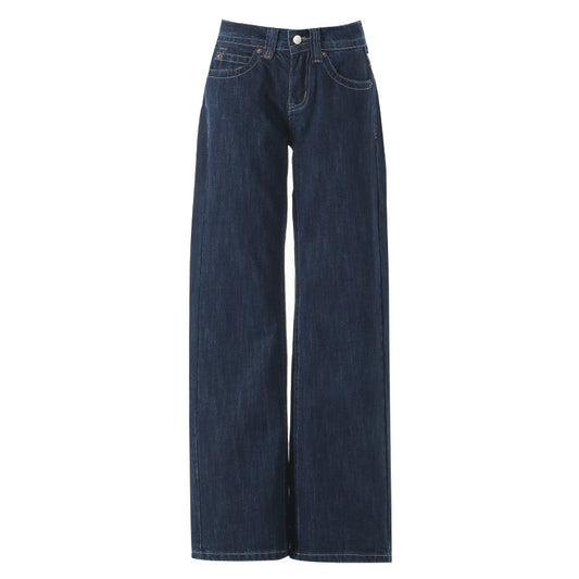 Women's Original Color Straight Leg Jeans - Low Waist Slim Wide Leg Pants