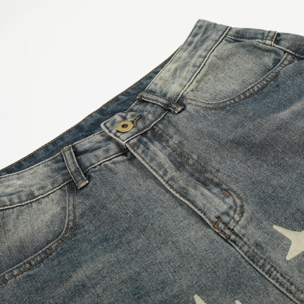 Retro Hip-Hop Star Print Ripped Jeans