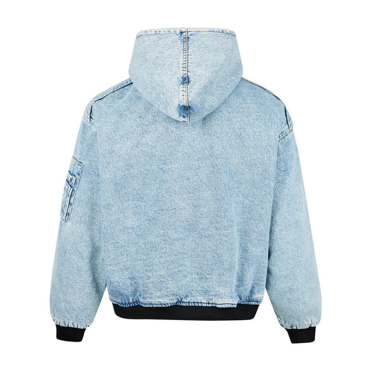 Rabbit Fur Mountain Carving Denim Blue Snowflake Pattern Jacket for Men and Women