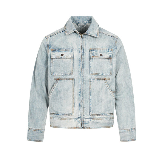 Retro Washed Denim Workwear Jacket