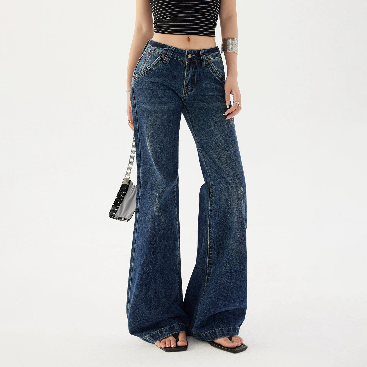 Women's Flared Jeans - Low Waist Slim Non-Clinging Trumpet Floor-Length Pants