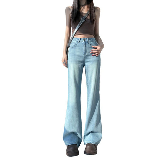 Light Color Tencel Flared Denim Pants for Women - High Waist & Versatile