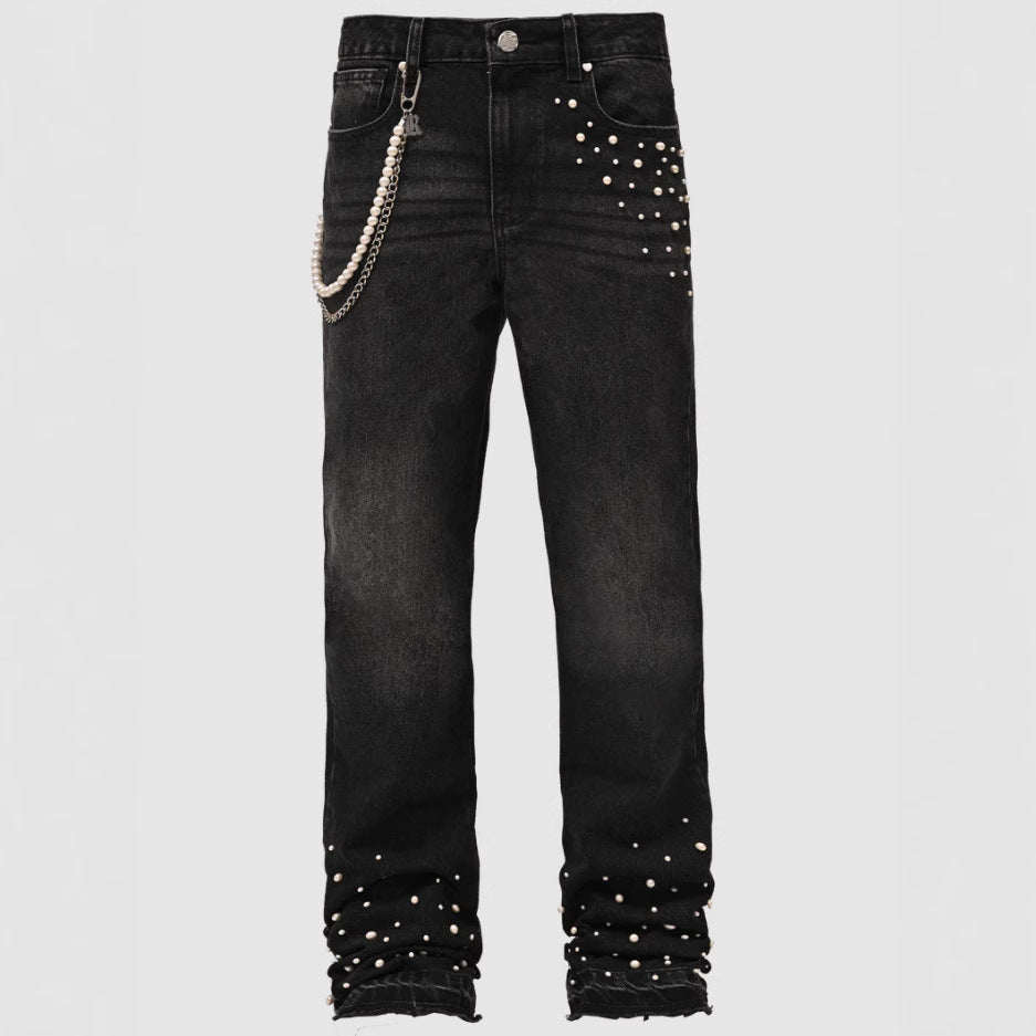 Cross-border Men's Elastic Stacked Denim Straight Pants - Street Fashion