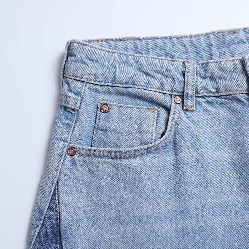 Color Block Design Wide Leg Jeans for Women