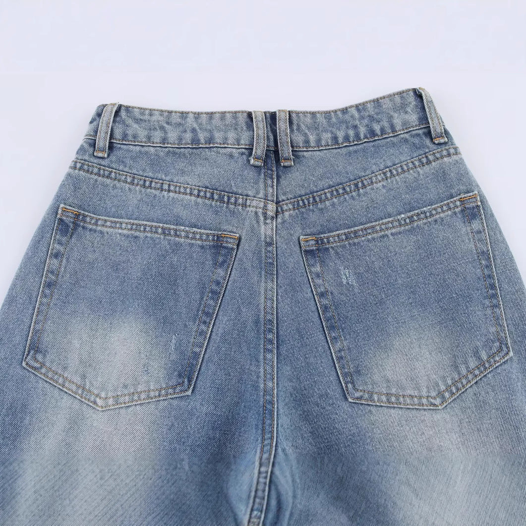 Ripped Loose Mid Rise Jeans for Women