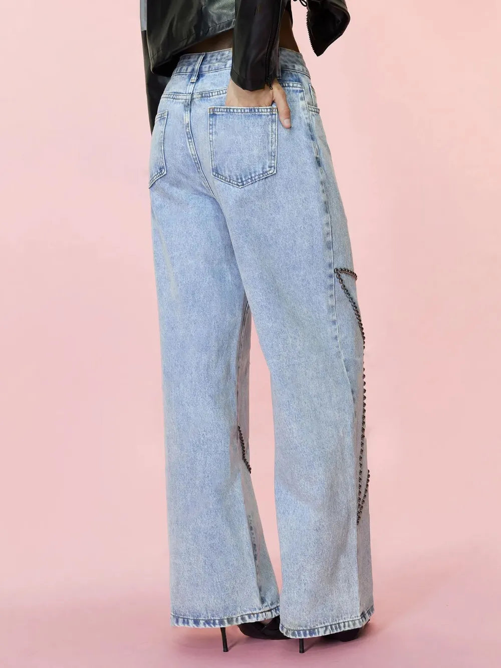 Loose Retro Nail Bead Jeans and Pants