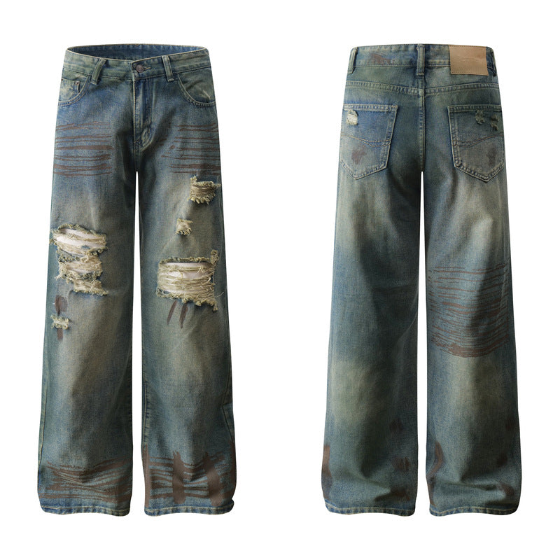 Men's Cool and Handsome Vintage Washed Wide Leg Beggars Trousers