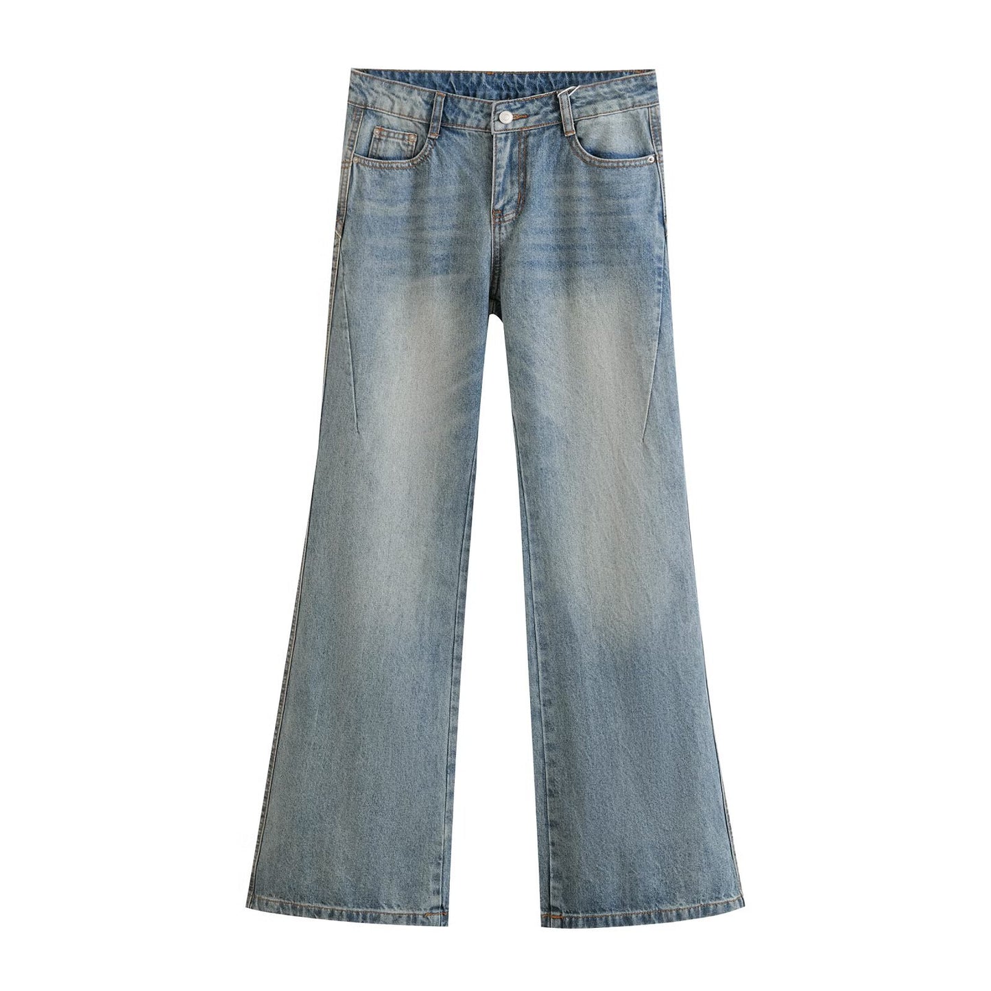 Splicing Horn Jeans - Versatile Wide Leg Floor Pants in Denim Blue