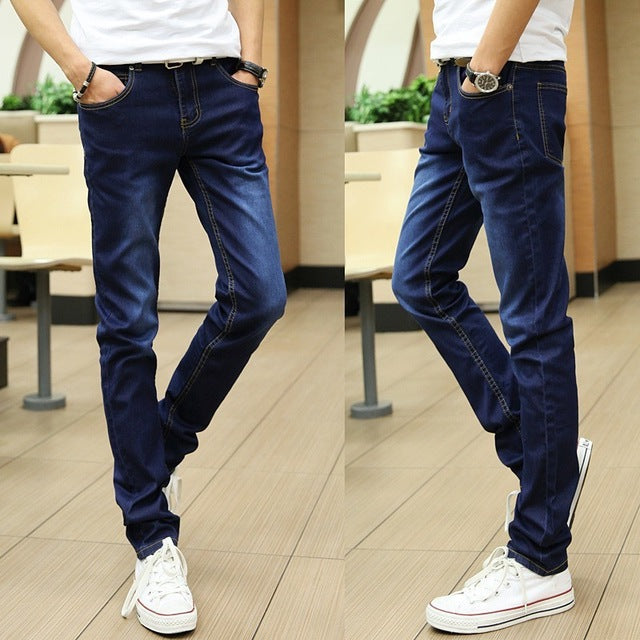 Men's Harem Jeans - Fashionable Washed Denim Pants with Elastic Waist
