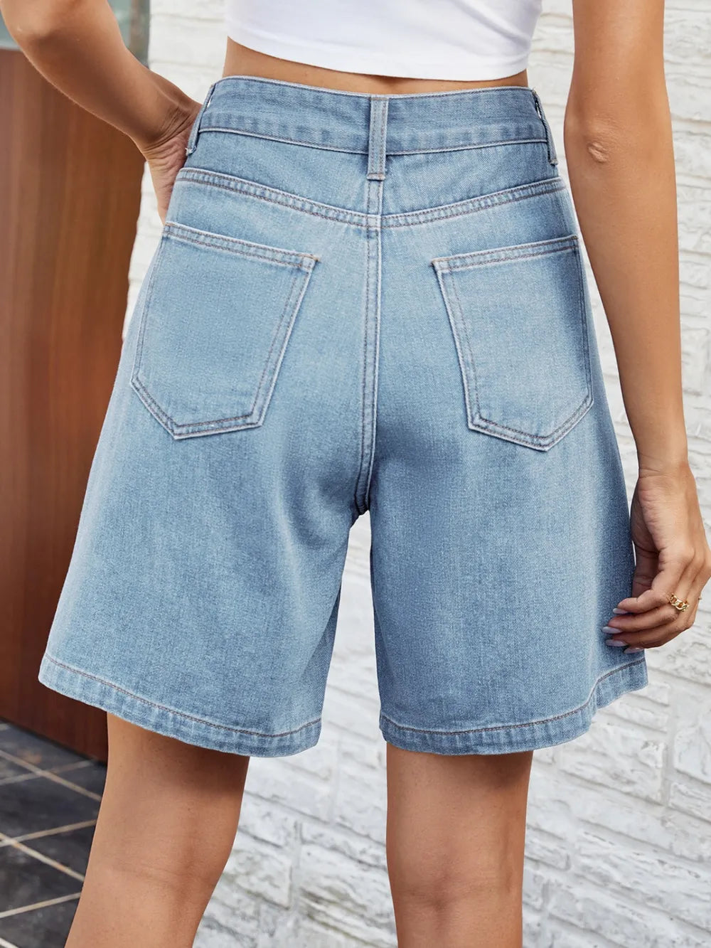 Premium High Waist Denim Shorts with Pockets