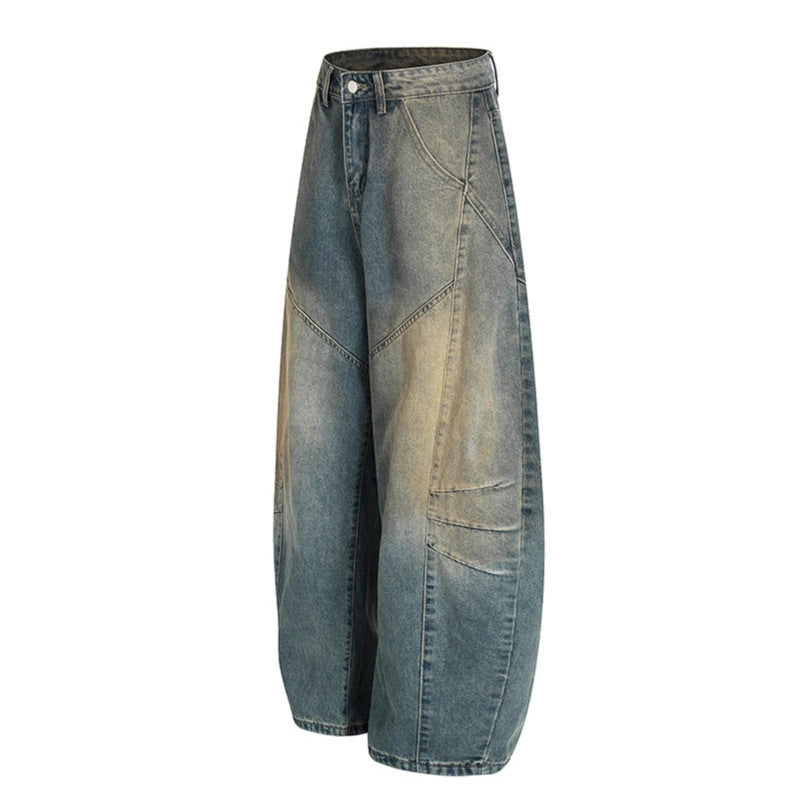 Premium Washed Denim Jeans with Curved Edges and Old Silhouette