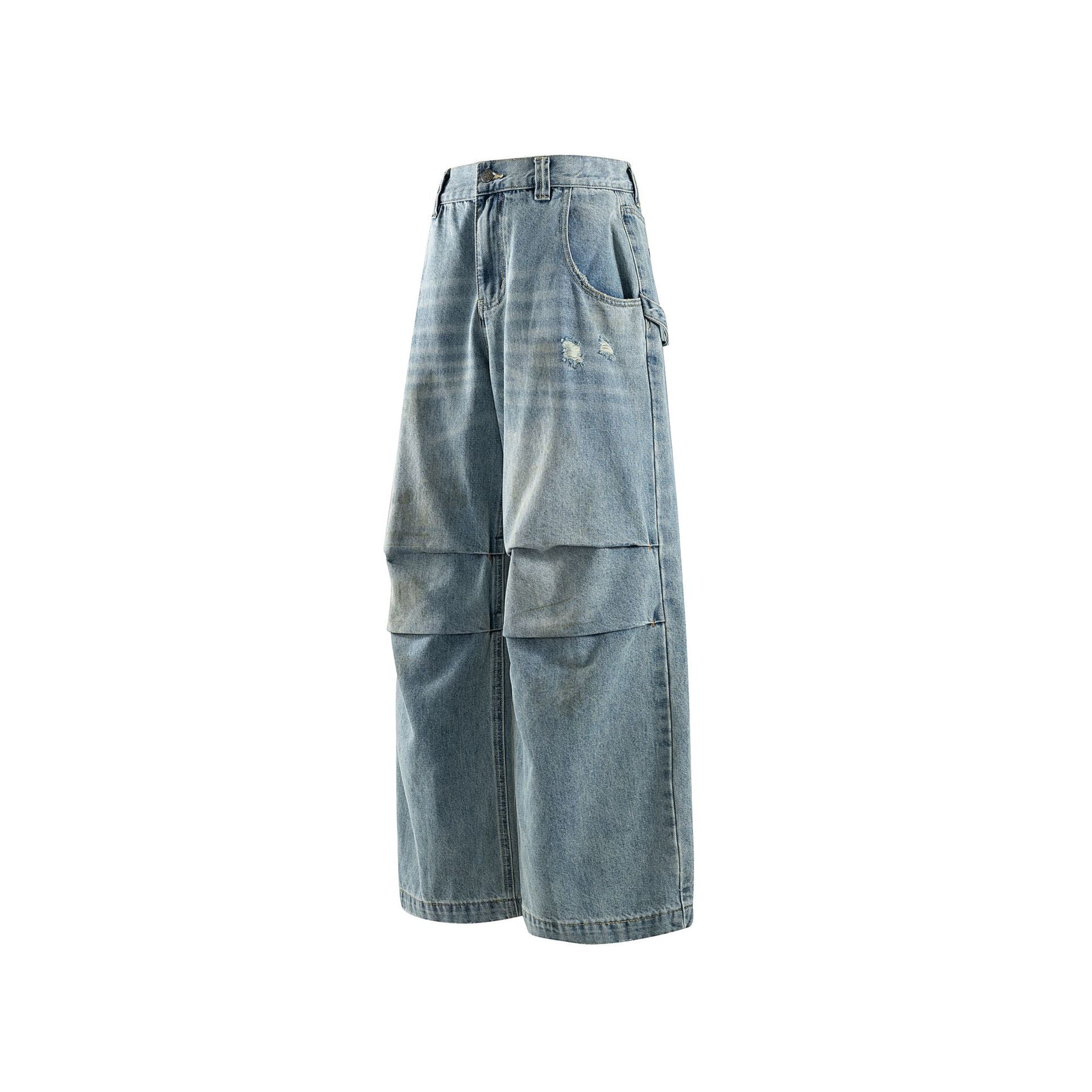 Retro Simple Loose Washed Design Jeans - Premium Japanese Denim