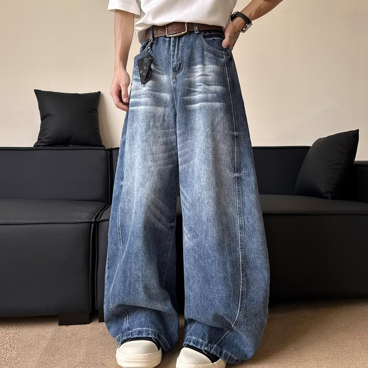 Bent Knife Cowboy Men's Wide Leg Casual Loose Relaxation Pants