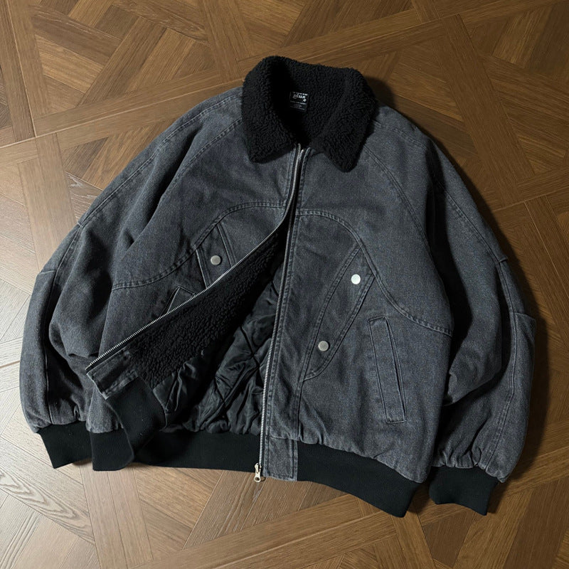 Retro Loose Lamb Velvet Denim Work Jacket for Men