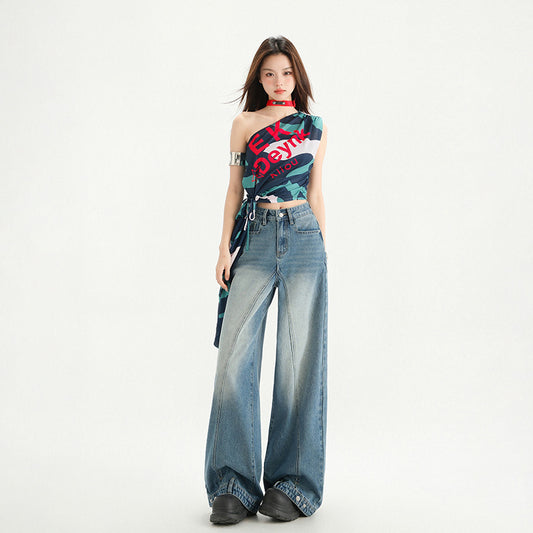 High Street Patchwork Wide Leg Pants for Women