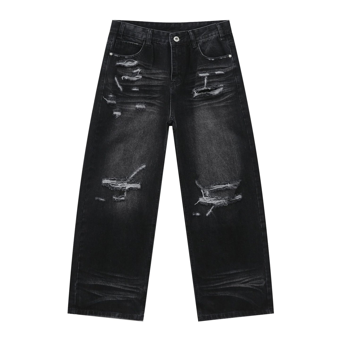 American Retro High Street Washed Distressed Denim Trousers for Men