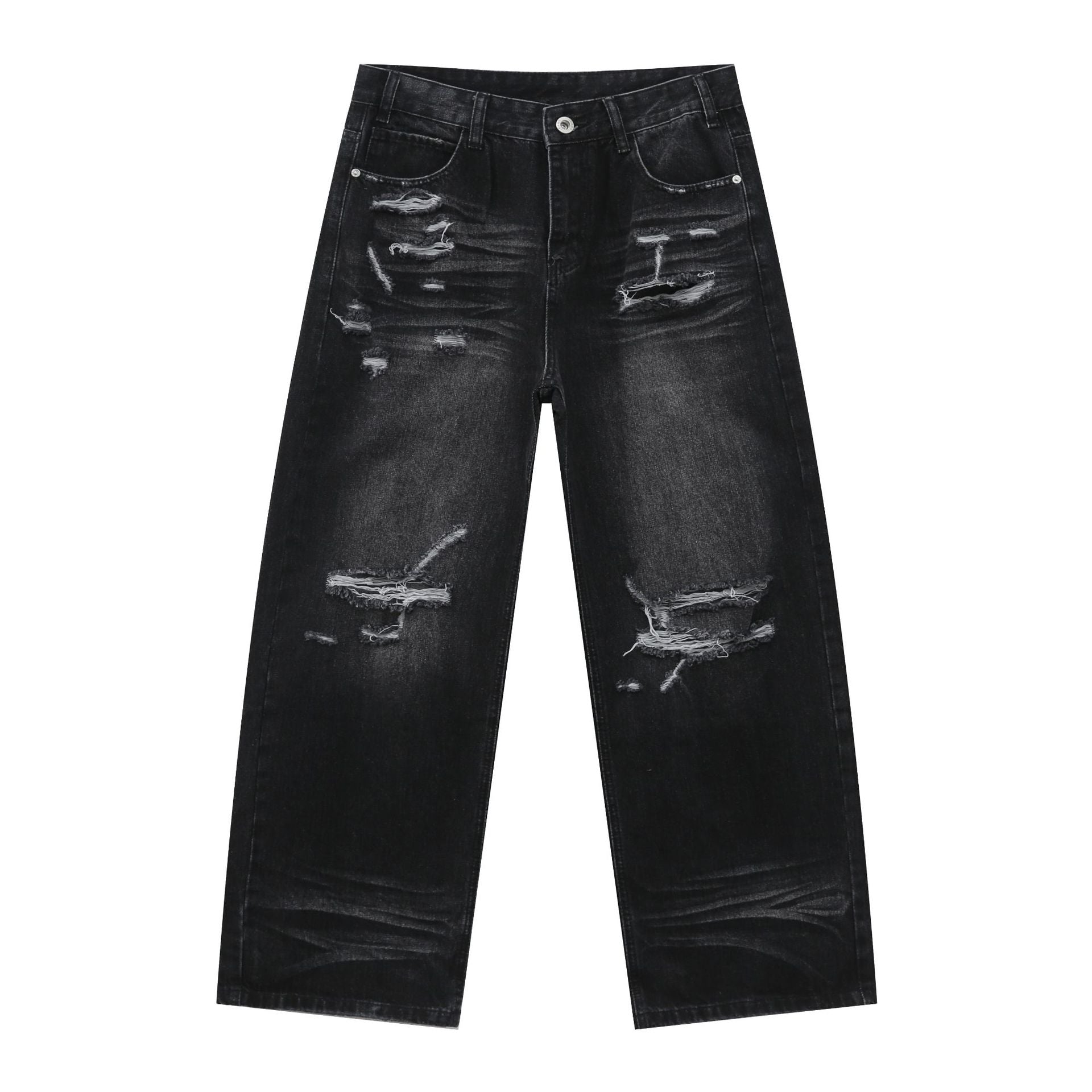 American Retro High Street Washed Distressed Denim Trousers for Men