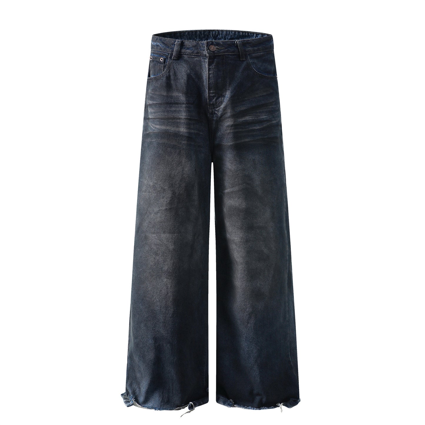 Washed Denim Pants - Straight Wide Leg Trousers