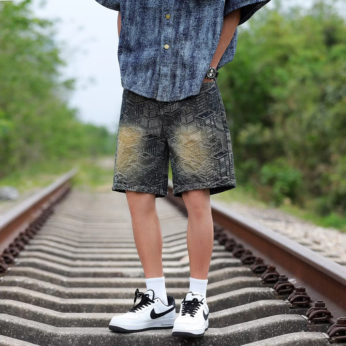 Vintage American Jacquard Five Quarter Summer Thin Shorts