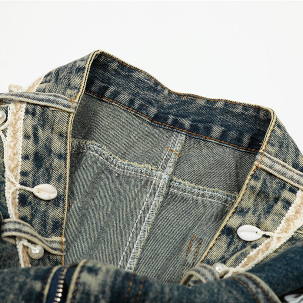 Punk Retro Washed Distressed Denim Wide-Leg Pants - Men's Trendy Loose Fit Flared Trousers