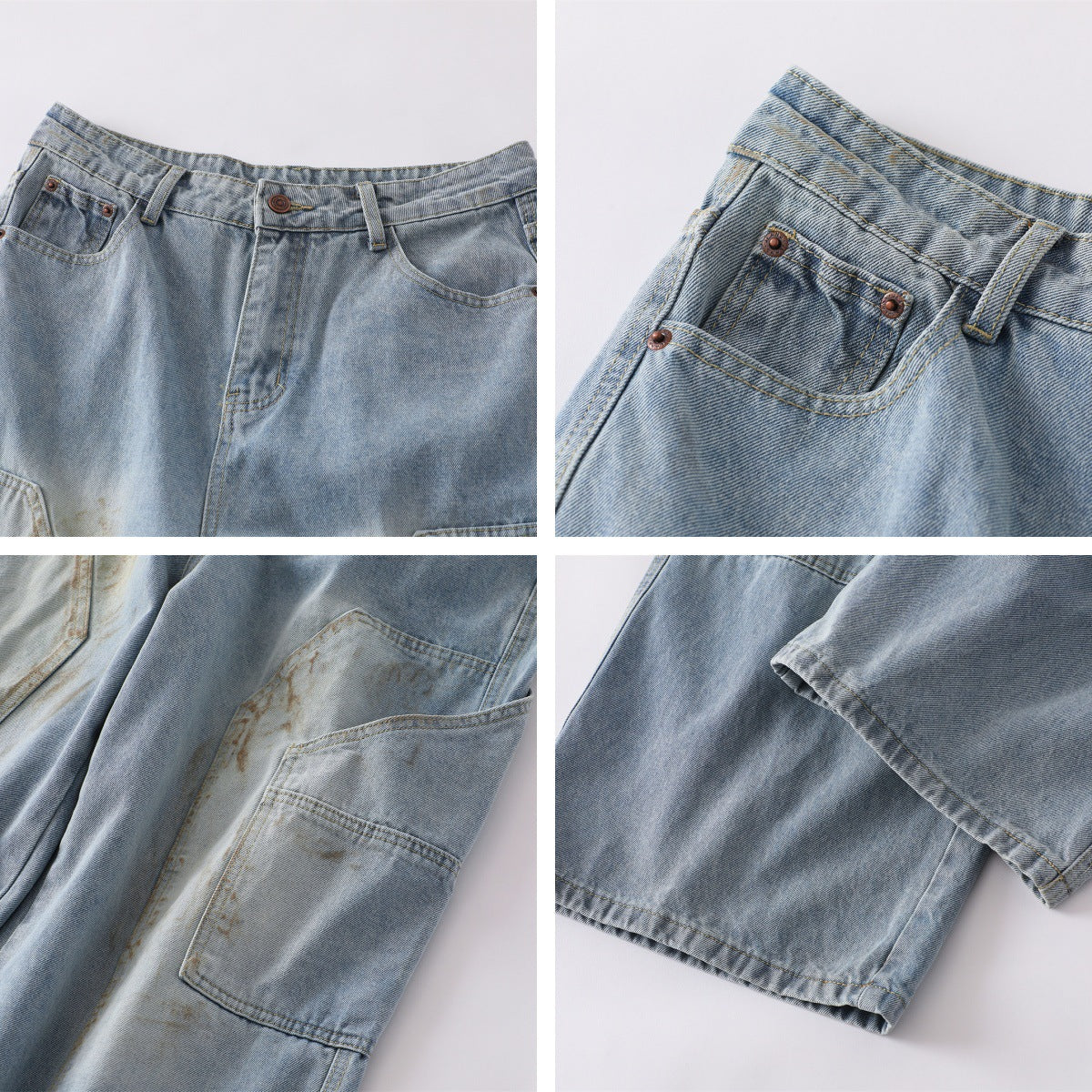 Ripped Denim Pants Tie Dye Wash Loose Straight Leg Pants