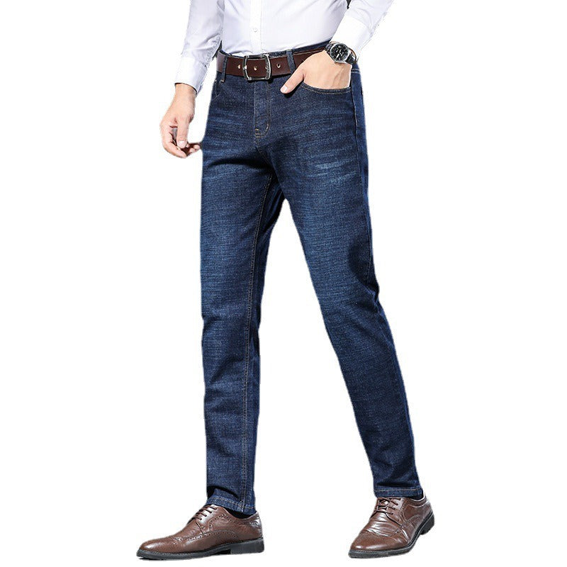 Men's Plush Winter Jeans - Non-Iron Casual Pants with Elastic Waist