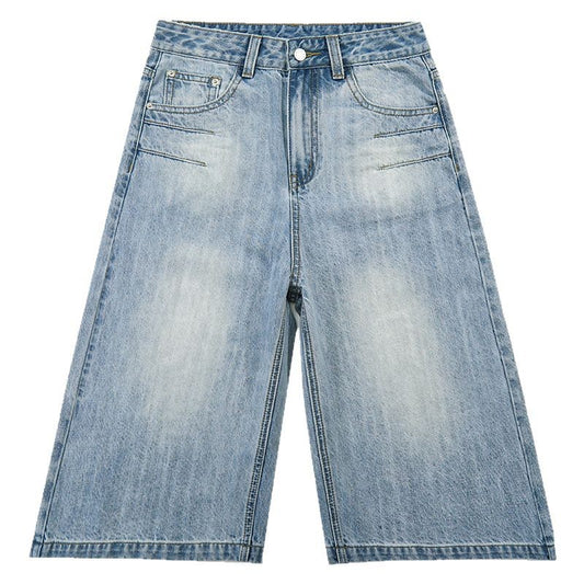 Wide-Leg Seven-Point Denim Pants for Women - High-Waist Loose Fit