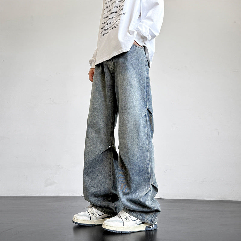 Men's Loose Wide Leg Casual Long Pants - Premium Japanese Denim