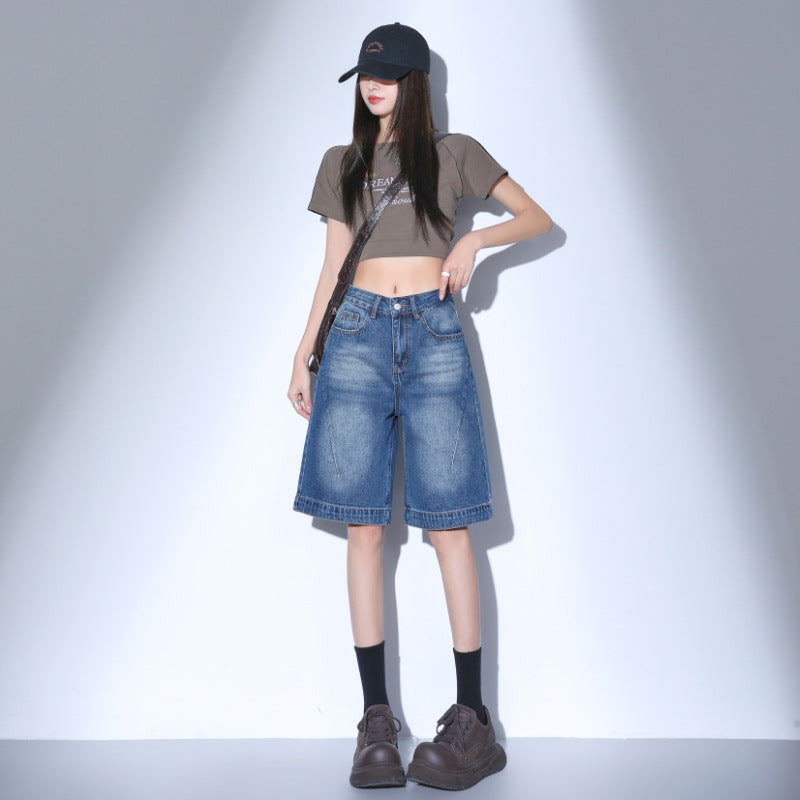 Vintage Spicy Girl Five-Point Pants for Women – Summer High-Waist Loose Design