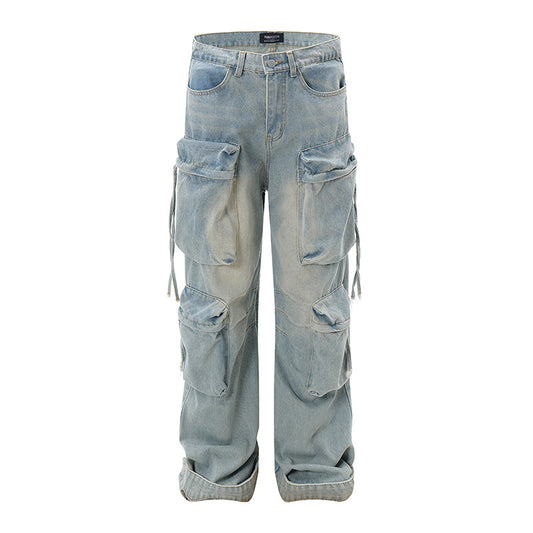 Premium Washed Jeans with Loose Fit and Straight Leg
