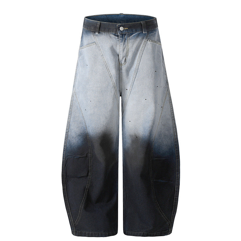Gradient Splash Ink Wide Leg Jeans for Spring and Summer