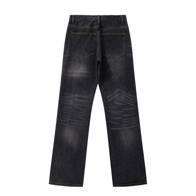 Retro Washed Vintage Casual Denim Pants for Men - Straight Leg, Multi-Purpose Slim Fit