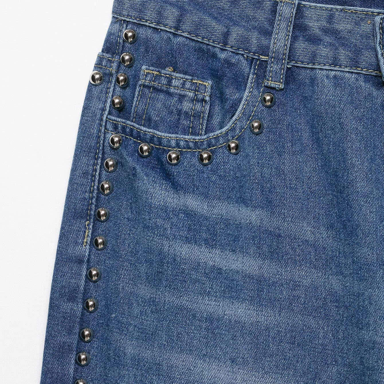 Rivet Trimmed Long Straight Leg Jeans for Women
