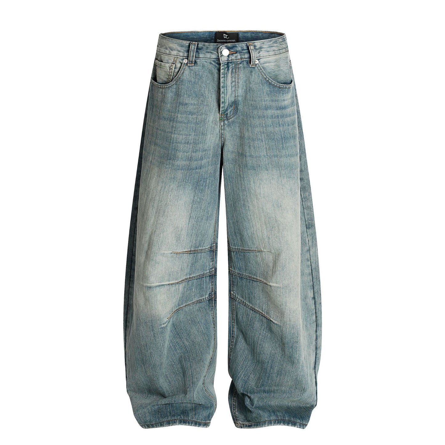 Curved Knife Retro Washed Cowboy Wide Leg Long Pants for Men and Women