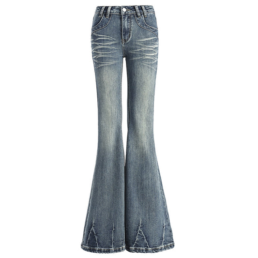 Women's Flared Jeans - Low Waist Slim Fit Ankle-Length Denim Pants