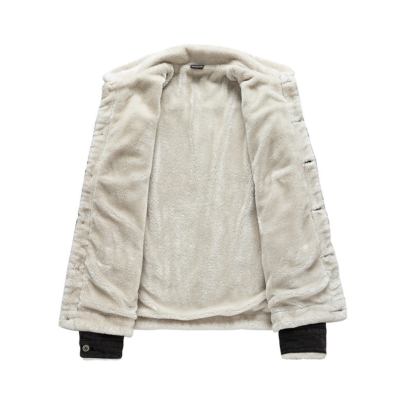 Premium Men's Denim Jacket with Velvet Lining for Autumn and Winter